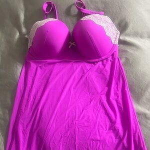 Elegant Pink Lace Trim Chemise